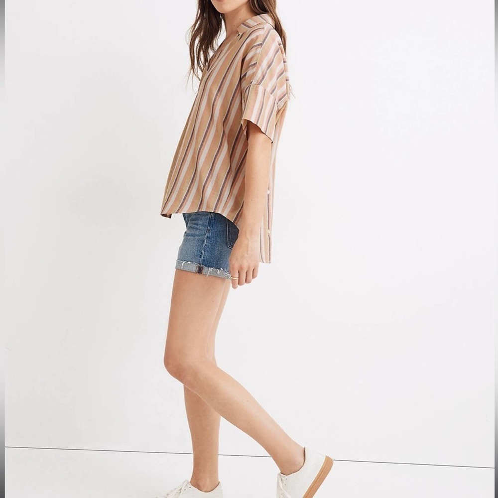Madewell Courier Cotton Button-Back Popover Shirt in Rainbow Stripe Size XS $75 - Picture 3 of 10